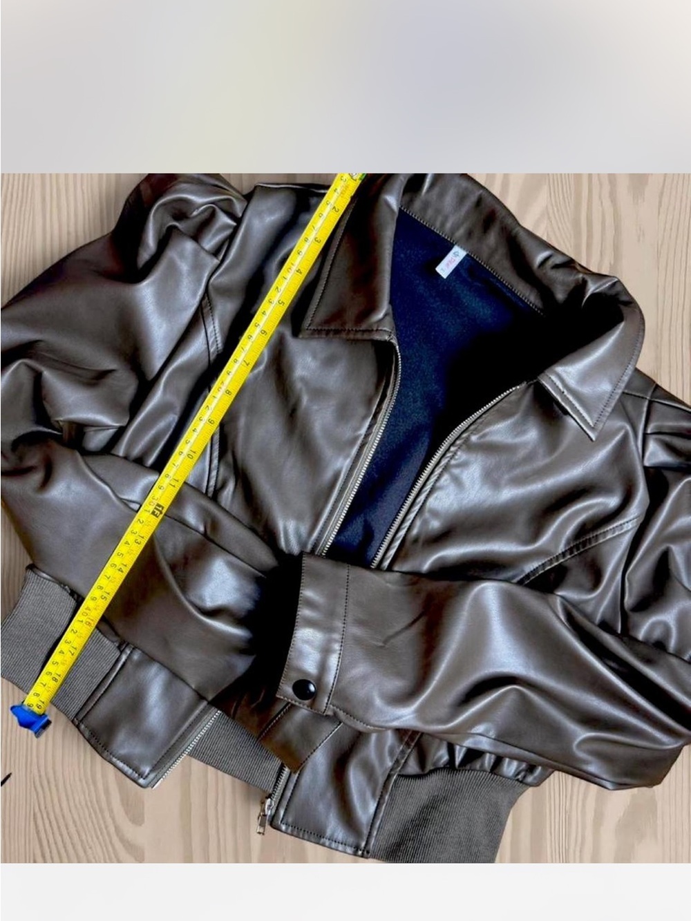 Women's Vegan Leather Bomber Jacket in Dark Brown, Size 8
